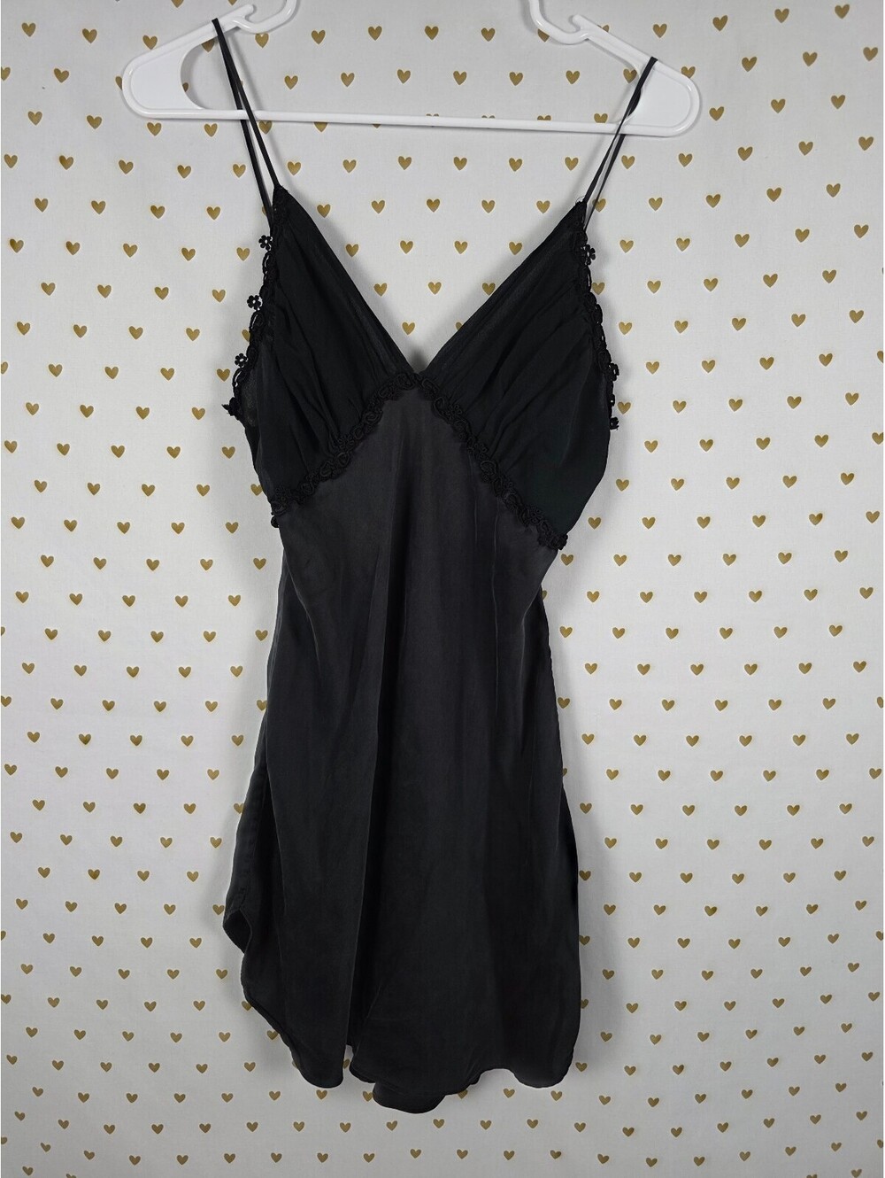 intage Victoria's Secret Gold Label 100% Silk Black Slip Dress S Lace